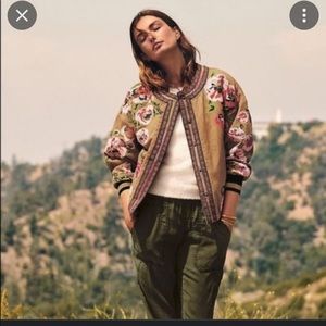 Anthropologie embroidered bomber jacket